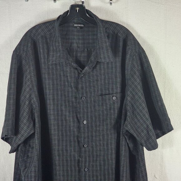 George Black Grey Check Poly SS Button Chest Pocket Button Up Shirt Sz 3XL 54-56 - Picture 3 of 16